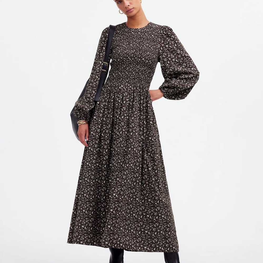 Madewell Black Floral Midi Dress